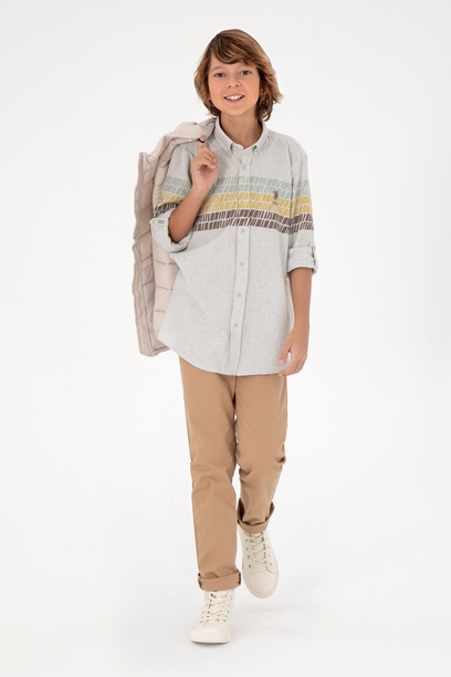 Erkek Çocuk Ekru Uzun Kollu Gömlek
