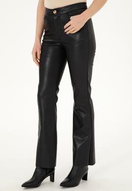 Kadın Siyah Slim Flare Fit Kanvas Pantolon - 50290878010