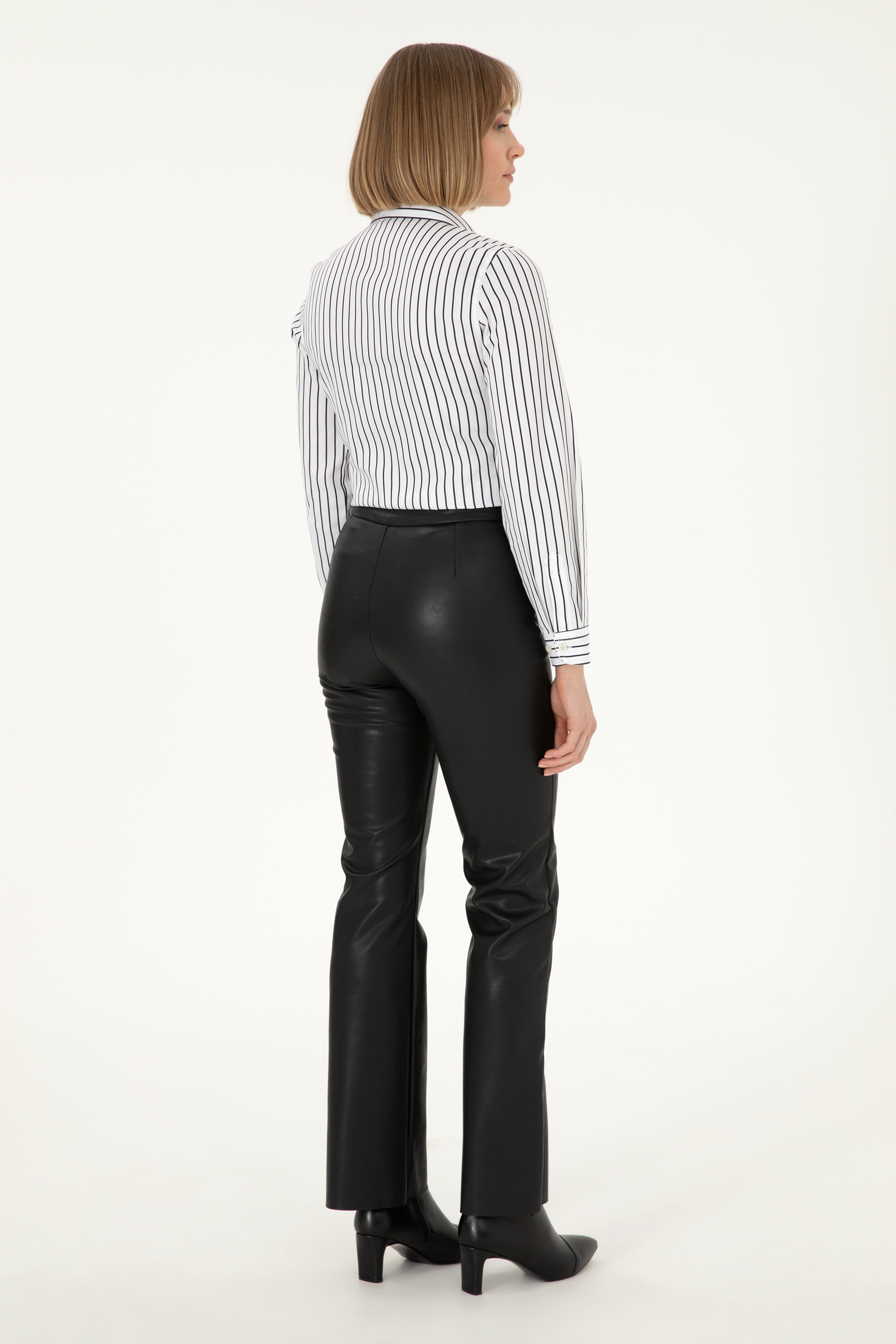 Kadın Siyah Slim Flare Fit Kanvas Pantolon