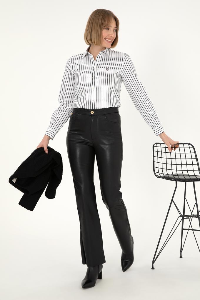 Kadın Siyah Slim Flare Fit Kanvas Pantolon