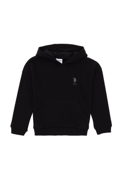 Erkek Çocuk Siyah Basic Kapüşonlu Sweatshirt