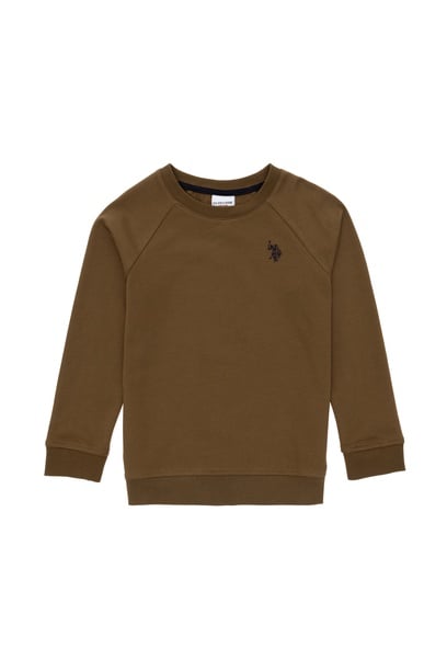 Erkek Çocuk Haki Basic Bisiklet Yaka Sweatshirt
