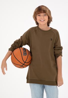 Erkek Çocuk Haki Basic Bisiklet Yaka Sweatshirt - 50293633030