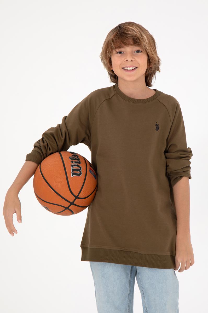 Erkek Çocuk Haki Basic Bisiklet Yaka Sweatshirt