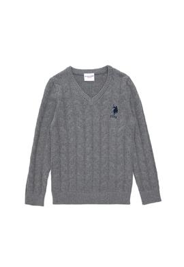 Erkek Çocuk Gri Melanj Basic V Yaka Kazak - 50293535079