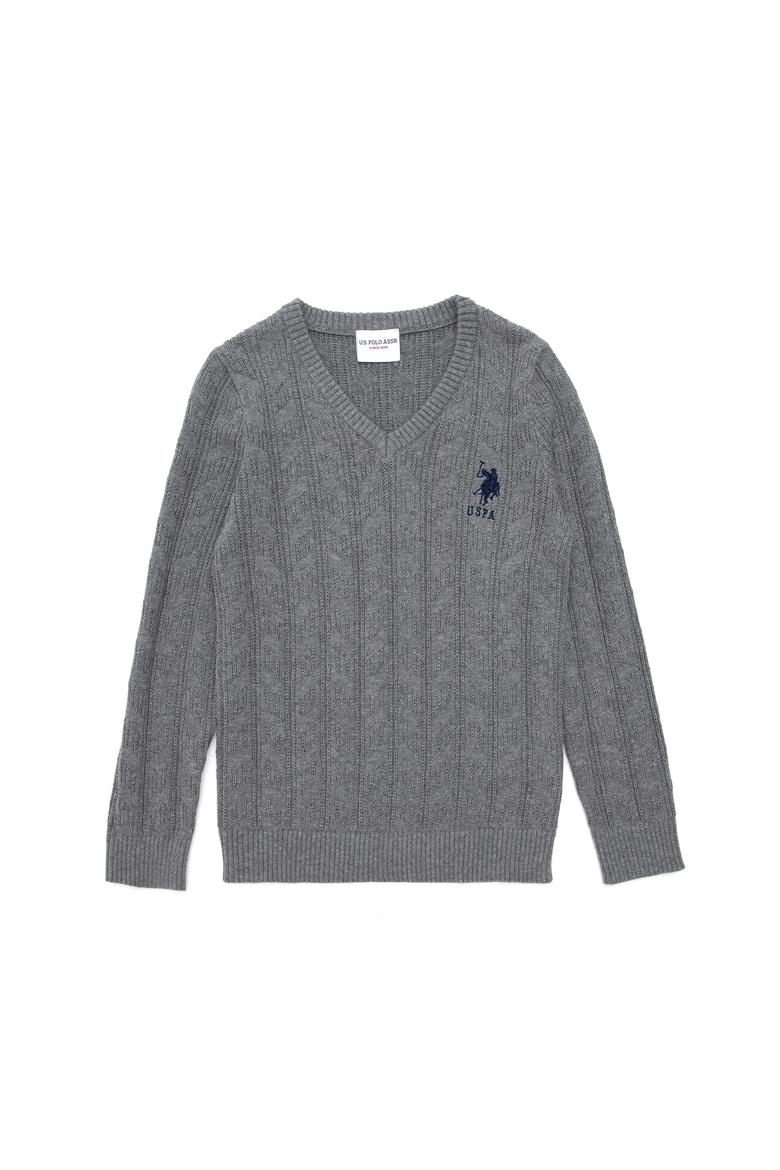 Erkek Çocuk Gri Melanj Basic V Yaka Kazak - 50293535079