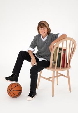 Erkek Çocuk Gri Melanj Basic V Yaka Kazak - 50293535079