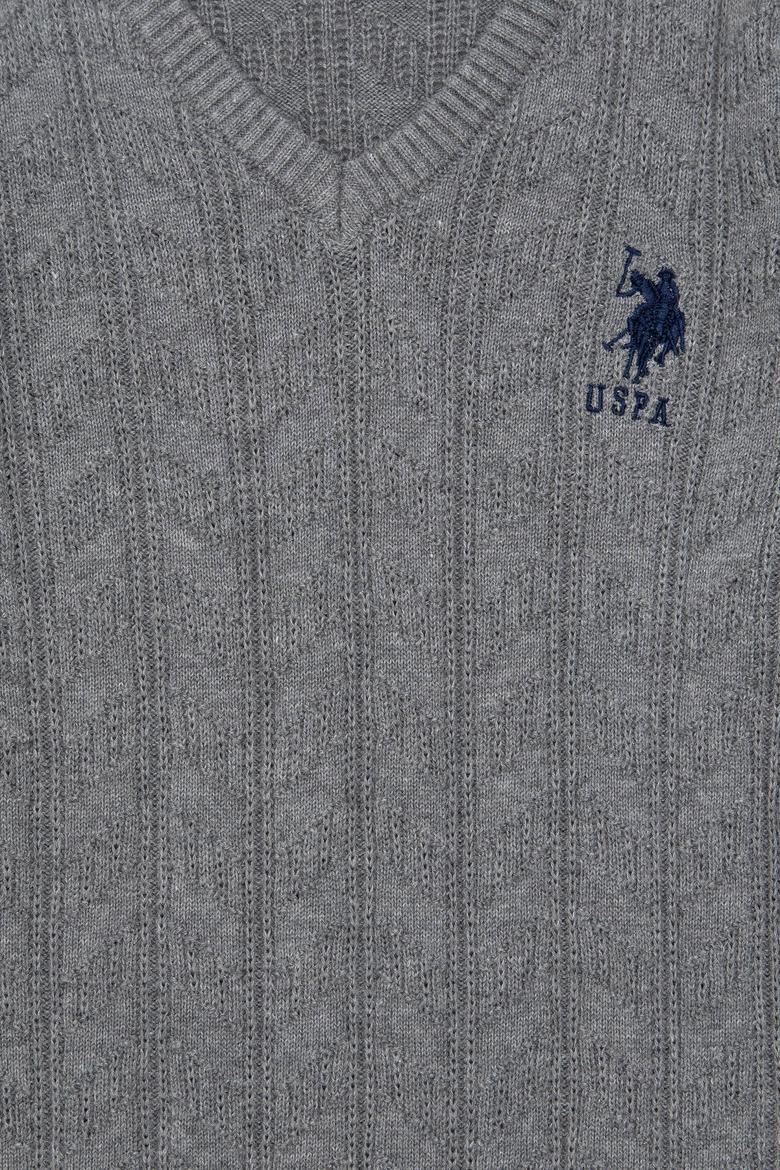 Erkek Çocuk Gri Melanj Basic V Yaka Kazak - 50293535079