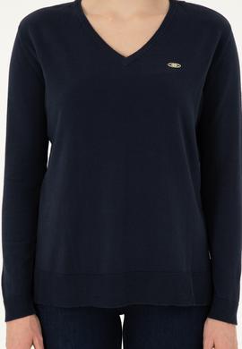 Kadın Lacivert V Yaka Basic Kazak - 50288973066