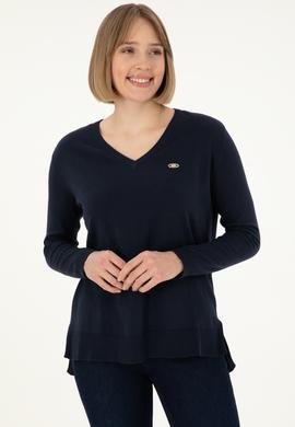 Kadın Lacivert V Yaka Basic Kazak - 50288973066