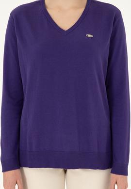 Kadın Mor V Yaka Basic Kazak - 50288973076