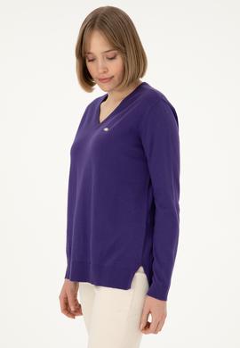 Kadın Mor V Yaka Basic Kazak - 50288973076
