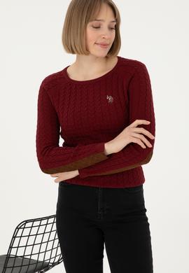 Kadın Bordo Basic Bisiklet Yaka Kazak - 50288981043