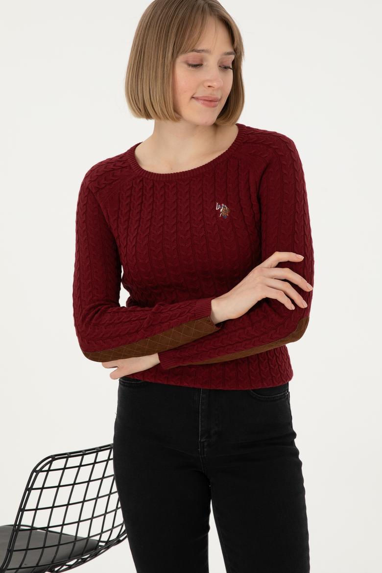 Kadın Bordo Basic Bisiklet Yaka Kazak