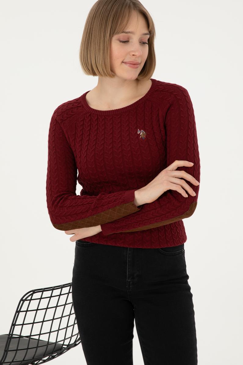 Kadın Bordo Basic Bisiklet Yaka Kazak