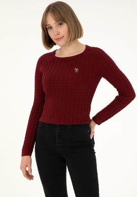 Kadın Bordo Basic Bisiklet Yaka Kazak - 50288981043