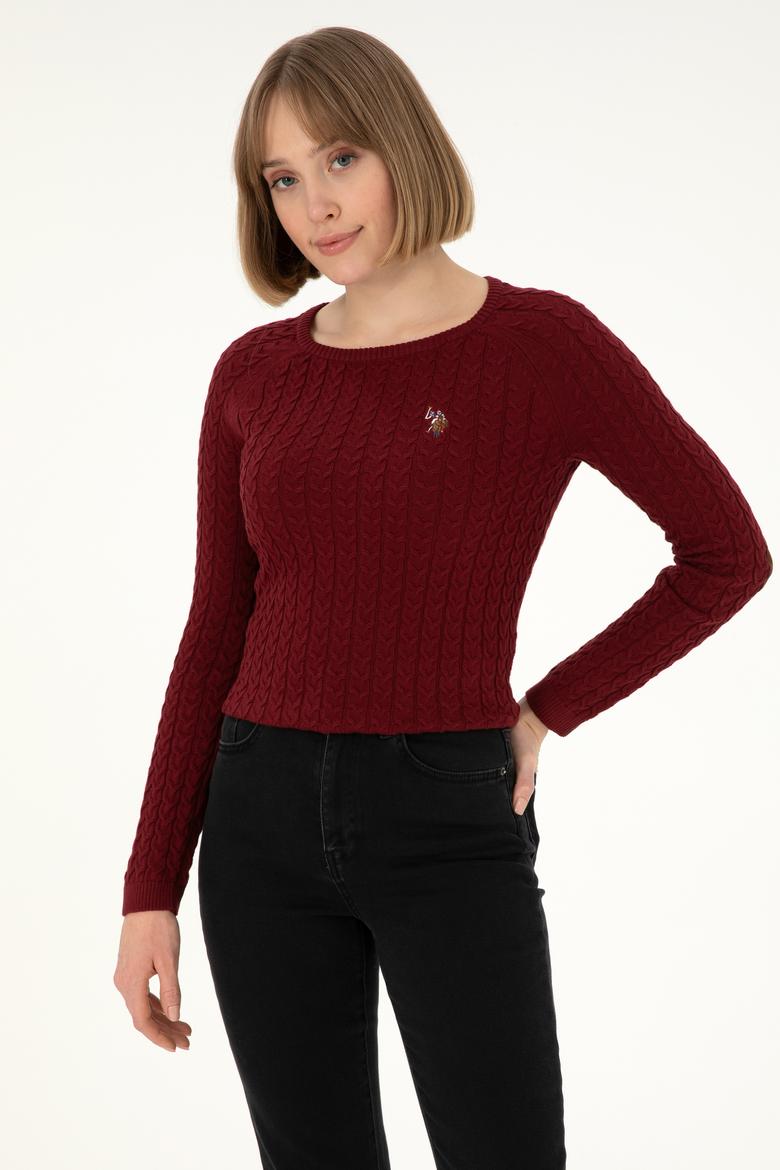 Kadın Bordo Basic Bisiklet Yaka Kazak - 50288981043