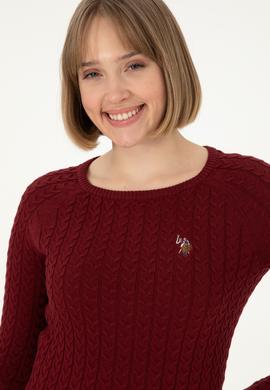 Kadın Bordo Basic Bisiklet Yaka Kazak - 50288981043