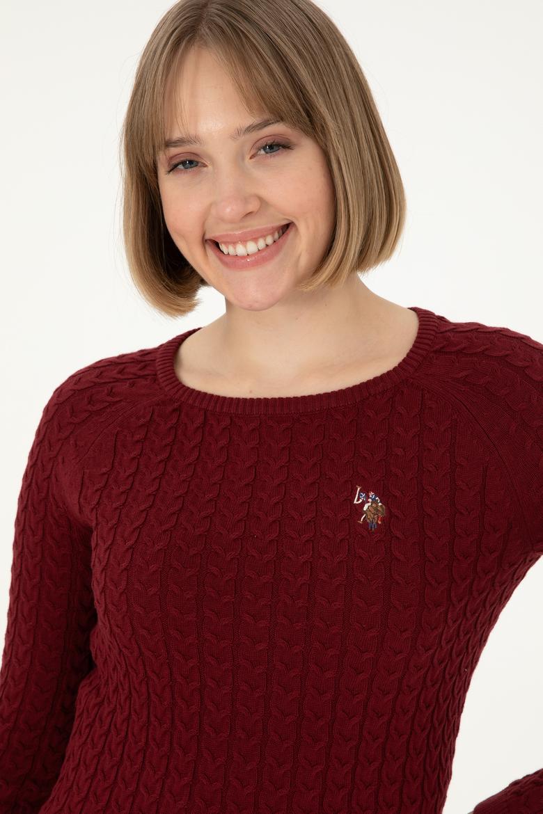 Kadın Bordo Basic Bisiklet Yaka Kazak - 50288981043