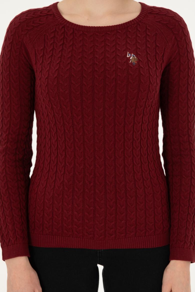 Kadın Bordo Basic Bisiklet Yaka Kazak - 50288981043