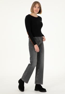 Kadın Siyah Bisiklet Yaka Basic Kazak - 50288981051