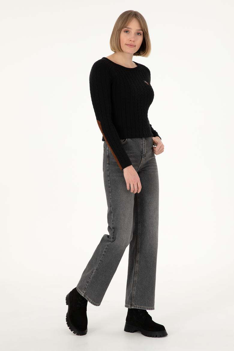 Kadın Siyah Bisiklet Yaka Basic Kazak - 50288981051