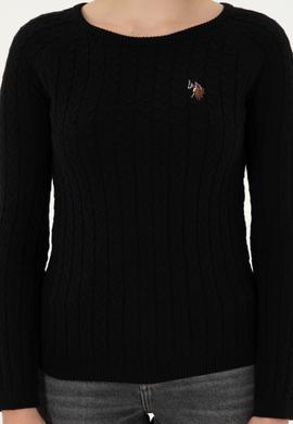 Kadın Siyah Bisiklet Yaka Basic Kazak - 50288981051