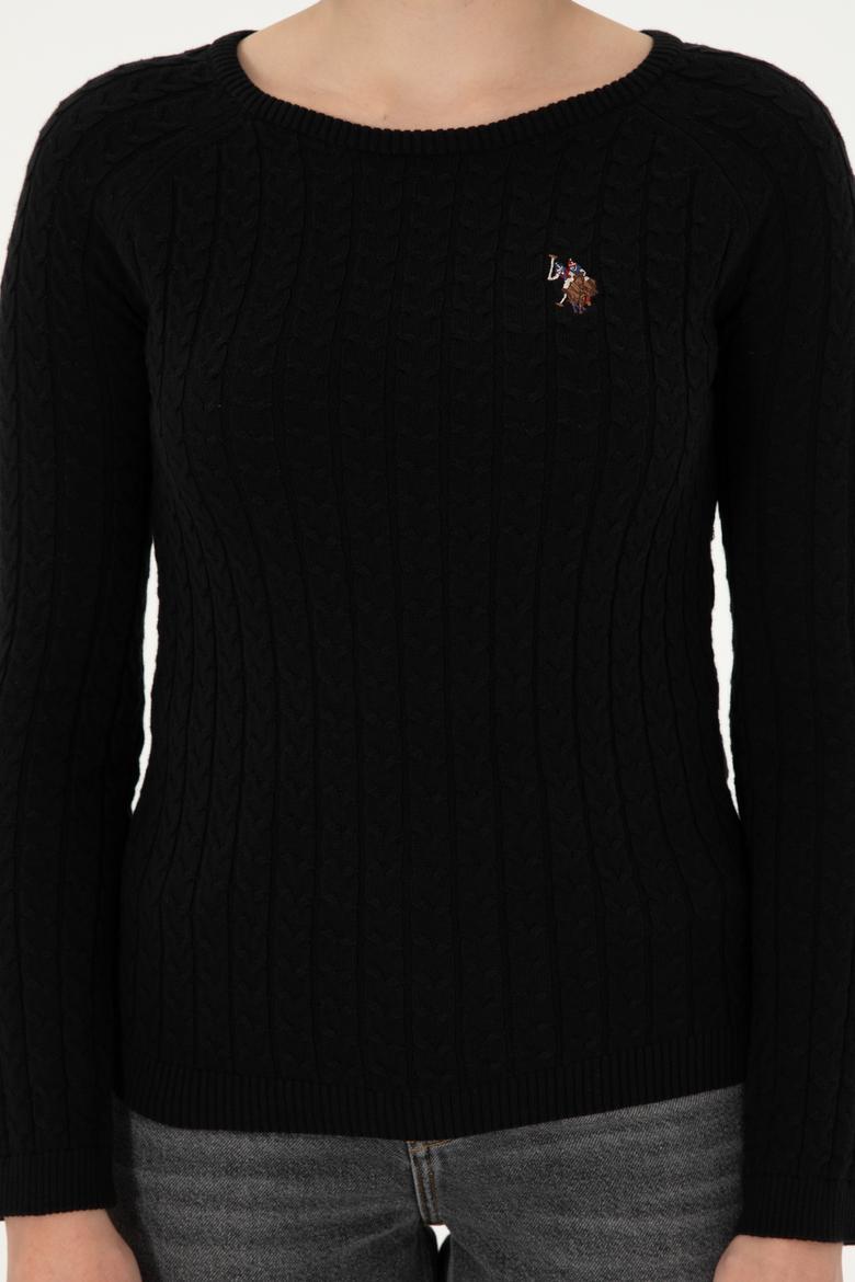 Kadın Siyah Bisiklet Yaka Basic Kazak - 50288981051