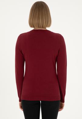 Kadın Bordo V Yaka Basic Kazak - 50288983013