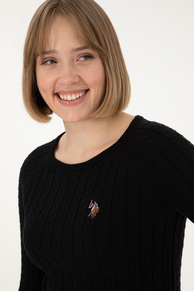 Kadın Siyah Bisiklet Yaka Basic Kazak - 50288981051