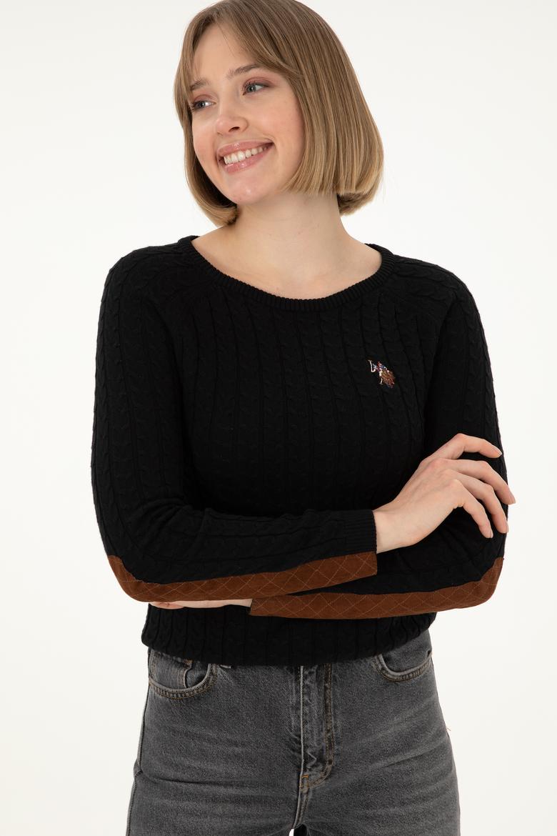 Kadın Siyah Bisiklet Yaka Basic Kazak - 50288981051