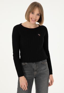 Kadın Siyah Bisiklet Yaka Basic Kazak - 50288981051