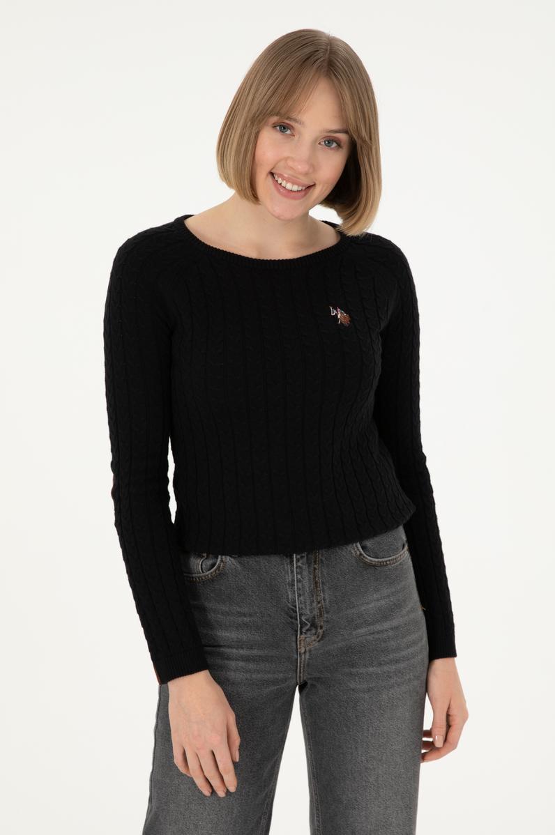 Kadın Siyah Bisiklet Yaka Basic Kazak