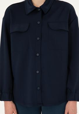 Kadın Lacivert Örme Gömlek - 50292455014