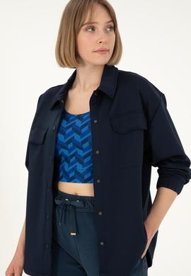 Kadın Lacivert Örme Gömlek - 50292455014