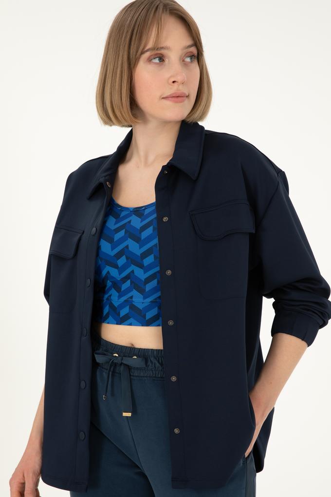 Kadın Lacivert Örme Gömlek