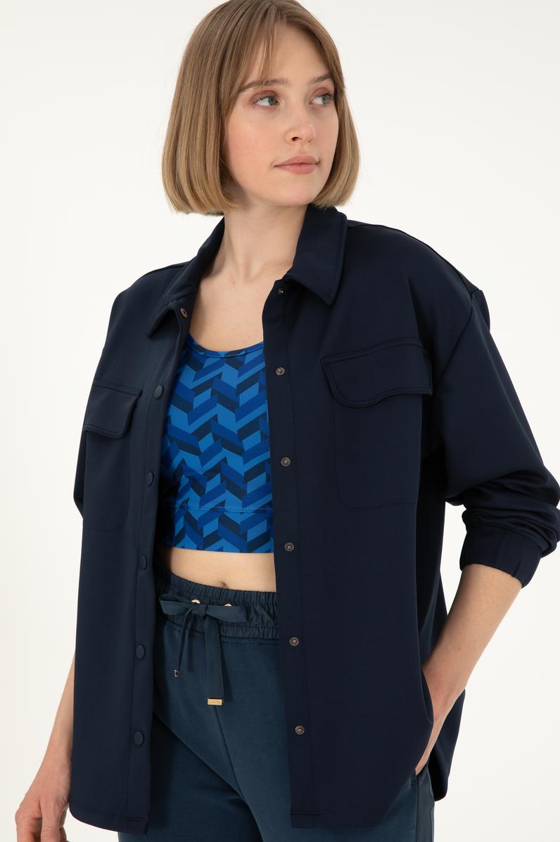 Kadın Lacivert Örme Gömlek
