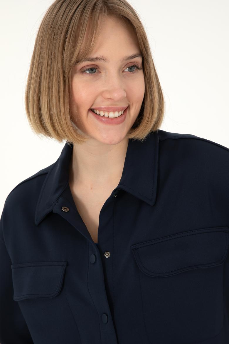 Kadın Lacivert Örme Gömlek - 50292455014