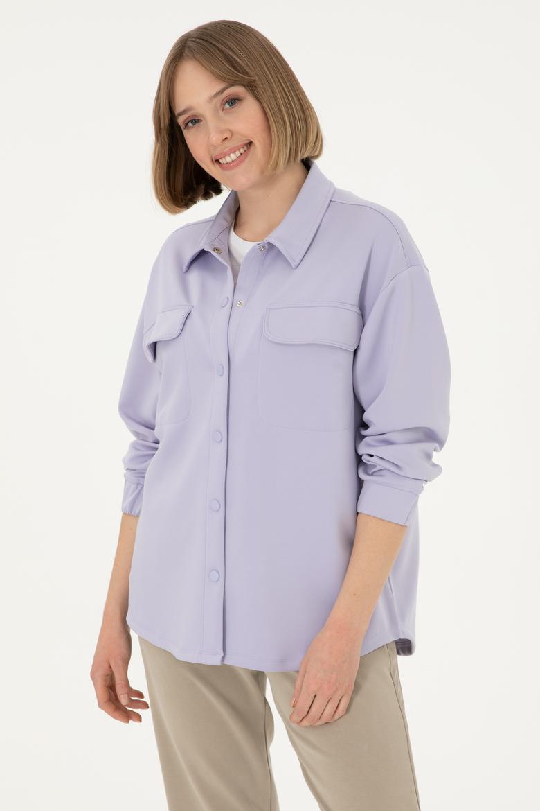Kadın Lila Örme Gömlek