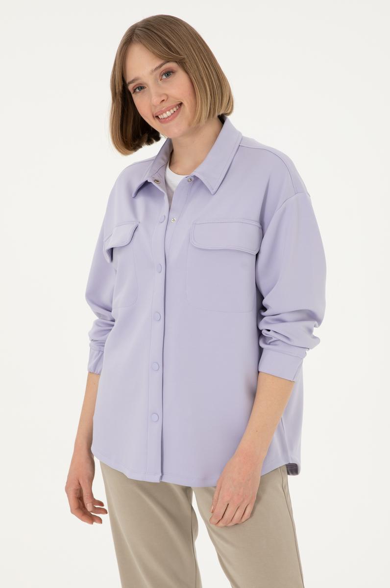 Kadın Lila Örme Gömlek