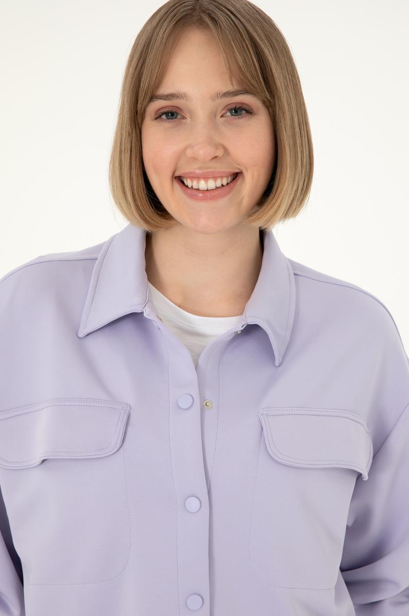 Kadın Lila Örme Gömlek