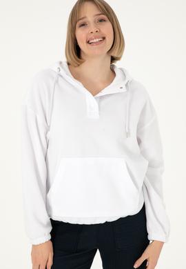 Kadın Beyaz Kapüşonlu Sweatshirt - 50291436021