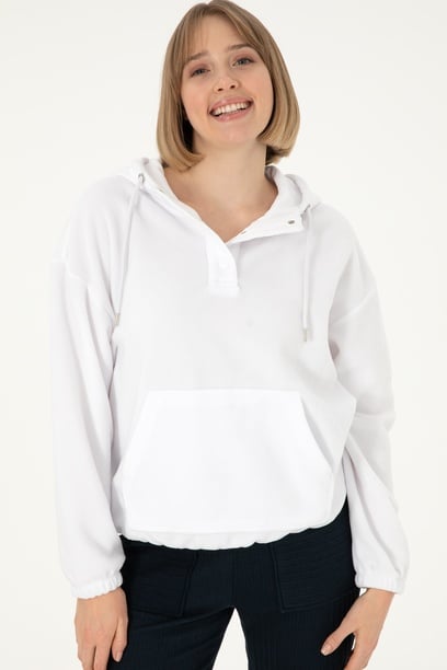 Kadın Beyaz Kapüşonlu Sweatshirt