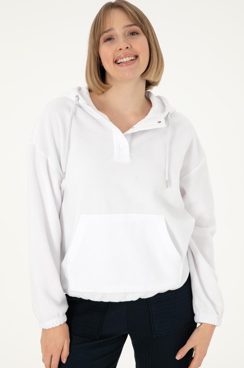 Kadın Beyaz Kapüşonlu Sweatshirt