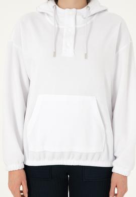 Kadın Beyaz Kapüşonlu Sweatshirt - 50291436021