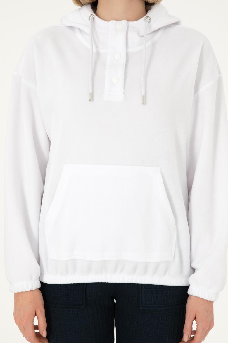 Kadın Beyaz Kapüşonlu Sweatshirt - 50291436021