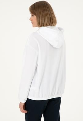 Kadın Beyaz Kapüşonlu Sweatshirt - 50291436021