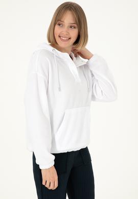 Kadın Beyaz Kapüşonlu Sweatshirt - 50291436021