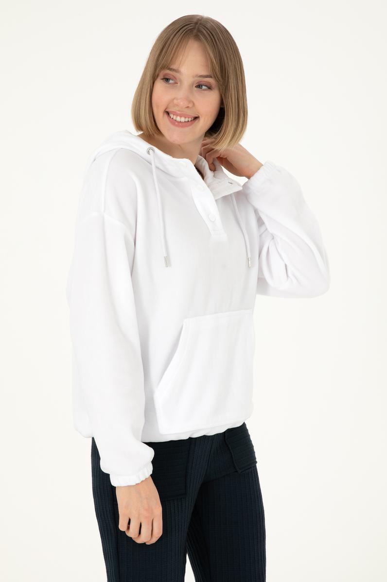 Kadın Beyaz Kapüşonlu Sweatshirt