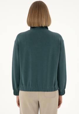 Kadın Koyu Yeşil Modal Karışımlı Fermuarlı Dik Yaka Sweatshirt - 50292356005